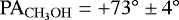 Mathematical equation: $\mathrm{PA_{CH_{3}OH}}={+}73^{\circ}\pm4^{\circ}$