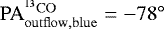 Mathematical equation: $\mathrm{PA_{outflow, blue}^{{}^{13}CO}}={-}78^{\circ}$