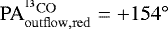 Mathematical equation: $\mathrm{PA_{outflow,red}^{{}^{13}CO}}={+}154^{\circ}$