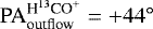 Mathematical equation: $\textrm{PA}_{\textrm{outflow}}^{\textrm{H}^{13}\textrm{CO}^+}={+}44^{\circ}$