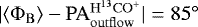Mathematical equation: $|\langle\Phi_{\rm{B}}\rangle - \mathrm{PA_{outflow}^{H^{13}CO^+}}|=85^{\circ}$