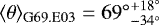 Mathematical equation: $\langle\theta\rangle_{\rm{G69.E03}}={69^{\circ}}^{+18^{\circ}}_{-34^{\circ}}$