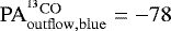 Mathematical equation: $\rm{PA_{outflow, blue}^{\rm{{}^{13}CO}}}={-}78$