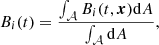 Mathematical equation: $$ \begin{aligned}&B_i(t)= \frac{\int _{\mathcal{A} } B_i(t,\boldsymbol{x}) \mathrm{d}A}{\int _{\mathcal{A} } \mathrm{d}A}, \end{aligned} $$