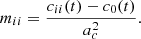 Mathematical equation: $$ \begin{aligned} m_{ii} = \frac{c_{ii}(t) - c_0(t)}{a_c^2}. \end{aligned} $$