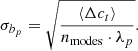 Mathematical equation: $$ \begin{aligned} \sigma _{b_p} = \sqrt{\frac{\langle \Delta c_t \rangle }{n_{\rm modes} \cdot \lambda _p}}. \end{aligned} $$