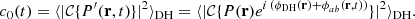 Mathematical equation: $$ \begin{aligned} c_0(t) = \langle |\mathcal{C} \{ P^{\prime }(\mathbf r ,t)\}|^2\rangle _{\rm DH} = \langle |\mathcal{C} \{P(\mathbf r ) e^{i\,(\phi _{\rm DH}(\mathbf r ) + \phi _{ab}(\mathbf r , t))}\}|^2\rangle _{\rm DH}. \end{aligned} $$