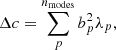Mathematical equation: $$ \begin{aligned} \Delta c = \sum _{p}^{n_{\rm modes}} b_p^2 \lambda _p, \end{aligned} $$