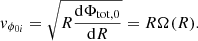 Mathematical equation: $$ \begin{aligned} { v}_{\phi _{0i}} = \sqrt{R \frac{\mathrm{d} \Phi _{\rm tot,0}}{\mathrm{d}R}} = R \Omega (R). \end{aligned} $$