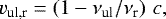 Mathematical equation: \begin{equation*}v_{\textrm{ul,r}} = \left(1 - \nu_{\textrm{ul}}/\nu_{\textrm{r}} \right)\,c, \end{equation*}