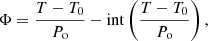 Mathematical equation: $$ \begin{aligned} \Phi =\frac{T-T_0}{P_{\mathrm{o} }}-\mathrm{int} \left( \frac{T-T_0}{P_{\mathrm{o} }} \right), \end{aligned} $$