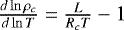 Mathematical equation: $\frac{d\ln \rho_c}{d\ln T} = \frac{L}{R_cT}-1$