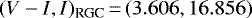 Mathematical equation: $(V-I, I)_{\textrm{RGC}} \,{=}\, (3.606, 16.856)$