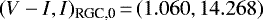 Mathematical equation: $(V-I,I)_{\textrm{RGC,0}}\,{=}\,(1.060, 14.268)$