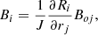Mathematical equation: $$ \begin{aligned} B_i=\frac{1}{J}\frac{\partial R_i}{\partial r_j}B_{oj}, \end{aligned} $$