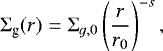 Mathematical equation: \begin{equation*}\Sigma_{\textrm{g}}(r) = \Sigma_{g,0} \left(\frac{r}{r_{0}} \right)^{-s}, \end{equation*}