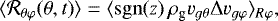 Mathematical equation: \begin{equation*}\langle \mathcal{R}_{\theta\varphi}(\theta,t) \rangle = \langle \mathrm{sgn}(z) \, \rho_{\textrm{g}} v_{g\theta} \Delta v_{g\varphi} \rangle_{R\varphi} ,\end{equation*}