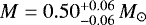 Mathematical equation: $M=0.50^{+0.06}_{-0.06}\,M_{\odot}$