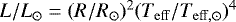 Mathematical equation: $L/L_{\odot} = (R/R_{\odot})^2(T_{\mathrm{eff}}/T_{\mathrm{eff},\odot})^4$