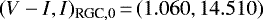 Mathematical equation: $(V-I, I)_{\textrm{RGC},0}\,{=}\, (1.060, 14.510)$