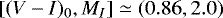 Mathematical equation: $[(V-I)_0,M_I]\simeq (0.86,2.0)$
