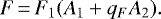 Mathematical equation: \begin{equation*}F\,{=}\,F_1(A_1 + q_F A_2).\end{equation*}
