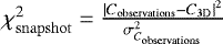 Mathematical equation: $\chi_{\mathrm{snapshot}}^2=\frac{\left|C_{\mathrm{observations}}-C_{\mathrm{3D}}\right|^2}{\sigma_{C_{\mathrm{observations}}}^2}$