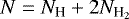 Mathematical equation: $N=N_{\textrm{H}}+2N_{\textrm{H}_{2}}$