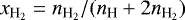 Mathematical equation: $x_{\textrm{H}_{2}}=n_{\textrm{H}_{2}}/(n_{\textrm{H}}+2n_{\textrm{H}_{2}})$