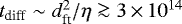 Mathematical equation: $t_{\textrm{diff}} \sim d_{\textrm{ft}}^{2}/\eta \ga 3 \,{\times}\, 10^{14}$