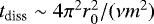 Mathematical equation: $t_{\textrm{diss}} \sim 4 \pi^{2} r_{0}^{2}/(\nu m^{2})$