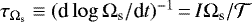 Mathematical equation: $\tau_{\Omega_{\textrm{s}}} \equiv (\textrm{d} \log\Omega_{\textrm{s}}/\textrm{d}t)^{-1}\,{=}\, I\Omega_{\textrm{s}}/{\cal T}$
