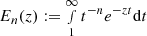 Mathematical equation: $ E_n(z) := \smallint_1^\infty t^{-n} e^{-zt} {\rm d} t $
