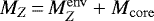 Mathematical equation: $M_{Z}\,{=}\,M_{Z}^{\mathrm{env}}+M_{\mathrm{core}}$