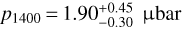 ${p_{1400}} = 1.90_{ - 0.30}^{ + 0.45}\,{\text{\mu bar}}$