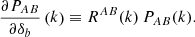 $$ \begin{aligned} \frac{\partial P_{AB}}{\partial \delta _{b}}\left(k\right) \equiv R^{AB}(k) \, P_{AB}(k). \end{aligned} $$