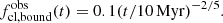 $$ \begin{aligned} f_{\rm cl,bound}^\mathrm{obs}(t) = 0.1 (t/10\,\mathrm{Myr})^{-2/5}. \end{aligned} $$