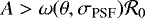 $A > \omega(\theta,\sigma_{\textrm{PSF}}) \mathcal{R}_0$