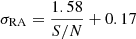 $ \sigma_{\mathrm{RA}} = \frac{1.58}{S/N} + 0.17 $