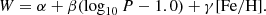$$ \begin{aligned} W=\alpha +\beta (\log _{10} P-1.0)+\gamma {\mathrm{[Fe/H]}}. \end{aligned} $$