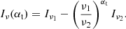 $$ \begin{aligned} I_\nu (\alpha _{\rm t}) = I_{\nu _1} - \left(\frac{\nu _1}{\nu _2}\right)^{\alpha _{\rm t}} I_{\nu _2}. \end{aligned} $$