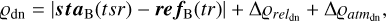 ${q_{{\rm{up}}}} = |re{f_B}(tsr) - re{f_B}(tr)| + \Delta {q_{re{l_{{\rm{dn}}}}}} + \Delta {q_{at{m_{{\rm{dn}}}}}}.$