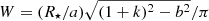 $ W = (R_\star/a)\sqrt{(1+k)^2-b^2}/\pi $