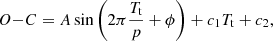 $$ \begin{aligned} O{-}C = A \sin \left(2 \pi {T_{\rm t} \over p} + \phi \right) + c_1 T_{\rm t} + c_2, \end{aligned} $$