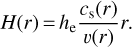 $H(r) = {h_{\rm{e}}}{{{c_{\rm{s}}}(r)} \over {v(r)}}r.$