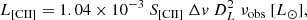 $$ \begin{aligned} L_{\mathrm{[CII]} } = 1.04 \times 10^{-3}\ S_\mathrm{[CII]} \ \Delta { v}\ D_L^2\ \nu _{\rm obs}\ [{L_\odot }], \end{aligned} $$