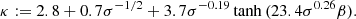 $$ \begin{aligned} \kappa :=2.8 +0.7\sigma ^{-1/2} + 3.7\sigma ^{-0.19}\tanh {(23.4\sigma ^{0.26} \beta )}. \end{aligned} $$