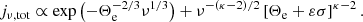 $$ \begin{aligned} j_{\nu ,\mathrm {tot}}\propto \exp \left(-\Theta _{\rm e}^{-2/3}\nu ^{1/3}\right)+\nu ^{-(\kappa -2)/2} \left[\Theta _{\rm e} + \varepsilon \sigma \right]^{\kappa -2} . \end{aligned} $$