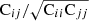 $ \mathrm{C}_{ij}/\sqrt{\mathrm{C}_{ii}\mathrm{C}_{jj}} $