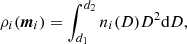 $$ \begin{aligned} \rho _i ({\boldsymbol{m}}_i) = \int _{d_1}^{d_2}n_i(D)D^2\mathrm{d}D, \end{aligned} $$